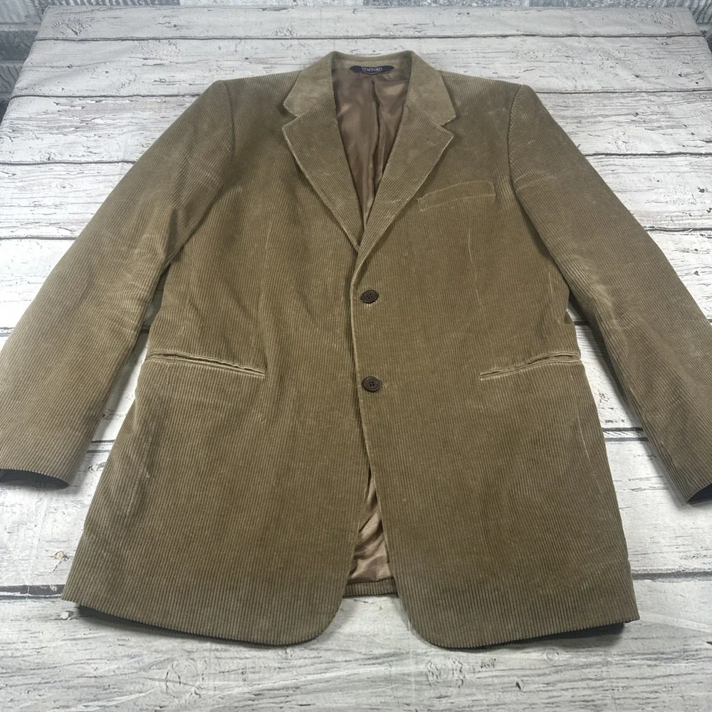 Stanford Tan Corduroy Blazer/Sports Coat 44L Classic Fit 100% Cotton Mens